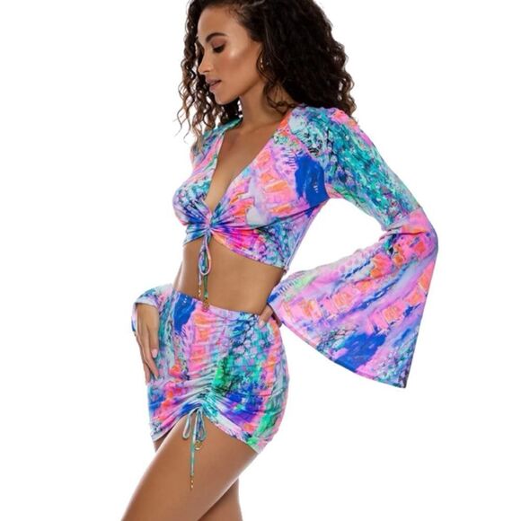 ⭕️ Luli Fama  Scrunch Up Mini Skirt Bikini Cover - Picture 8 of 8